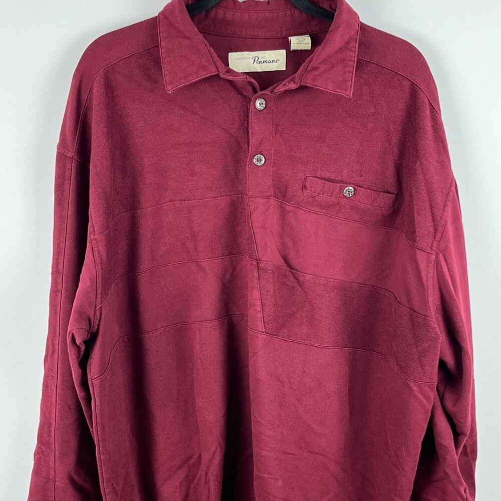 Penmans Sweater Size 2XL Burgundy Long Sleeve Collared Pocket Stretch